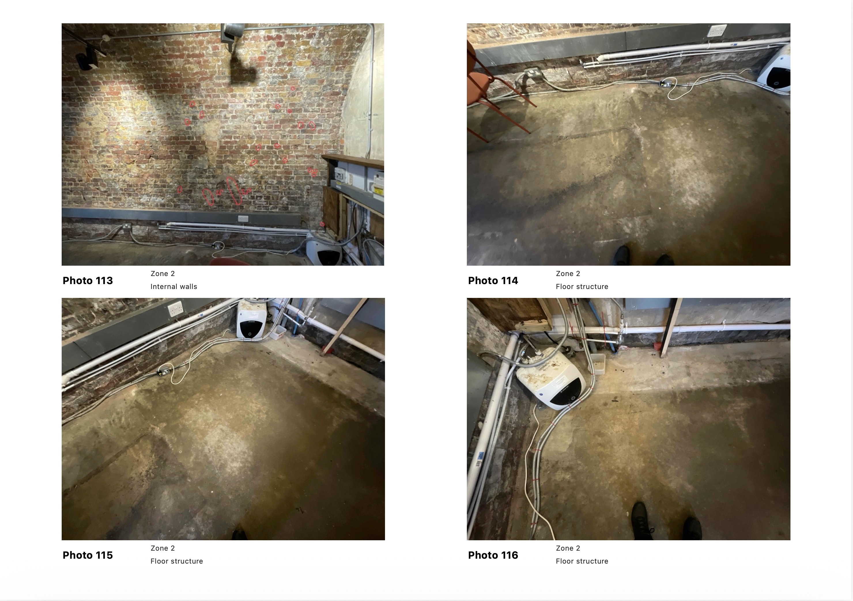 Example photographic schedule of condition output — annotated imagery cross-referenced to the written condition record